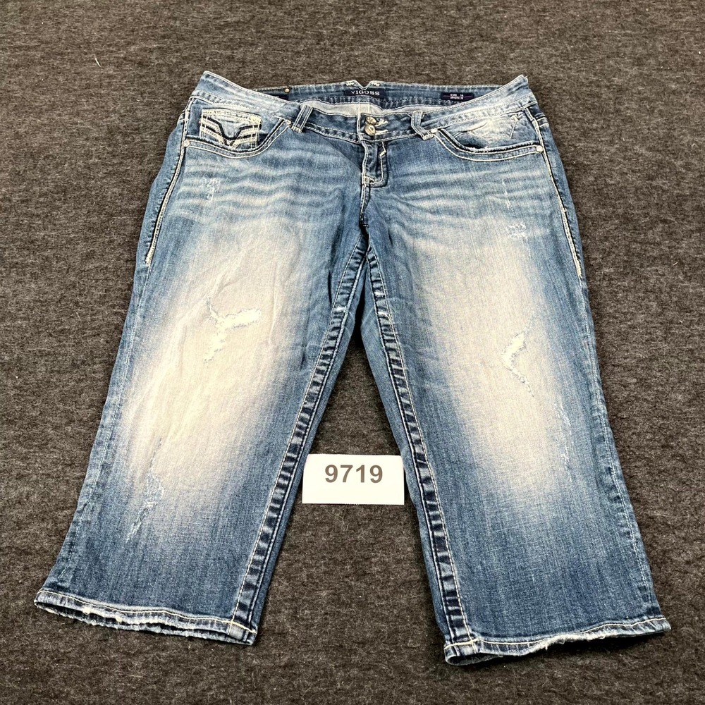 Vigoss The Dublin Capri Jeans Womens 16 Blue Denim Cotton Stretch Distressed